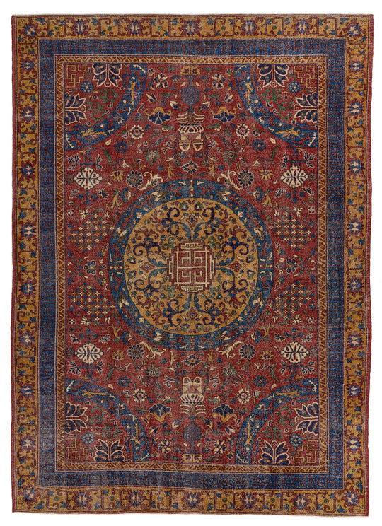 8x12 Red and Ivory Turkish Tribal Rug