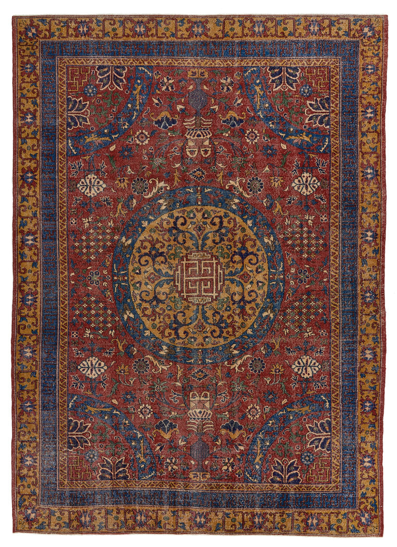 8x12 Red and Ivory Turkish Tribal Rug