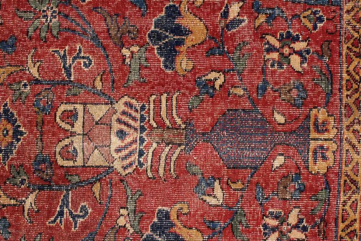 8x12 Red and Ivory Turkish Tribal Rug