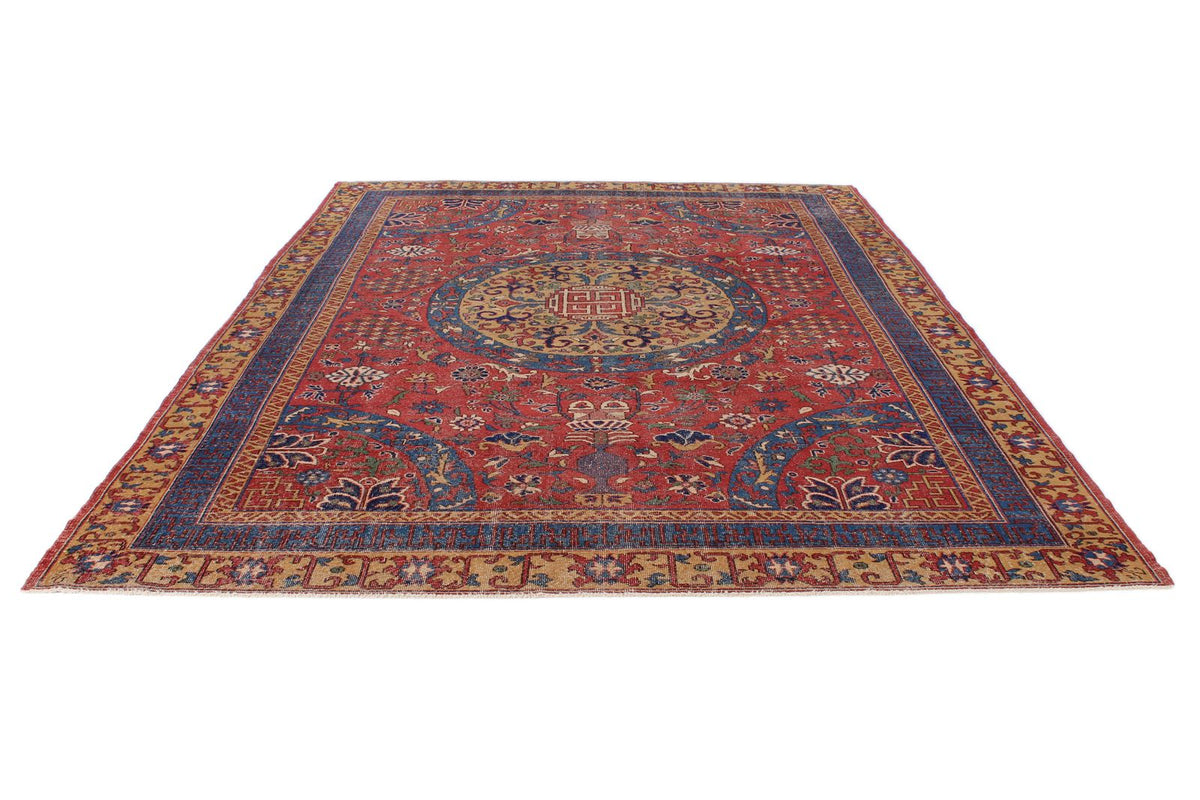 8x12 Red and Ivory Turkish Tribal Rug