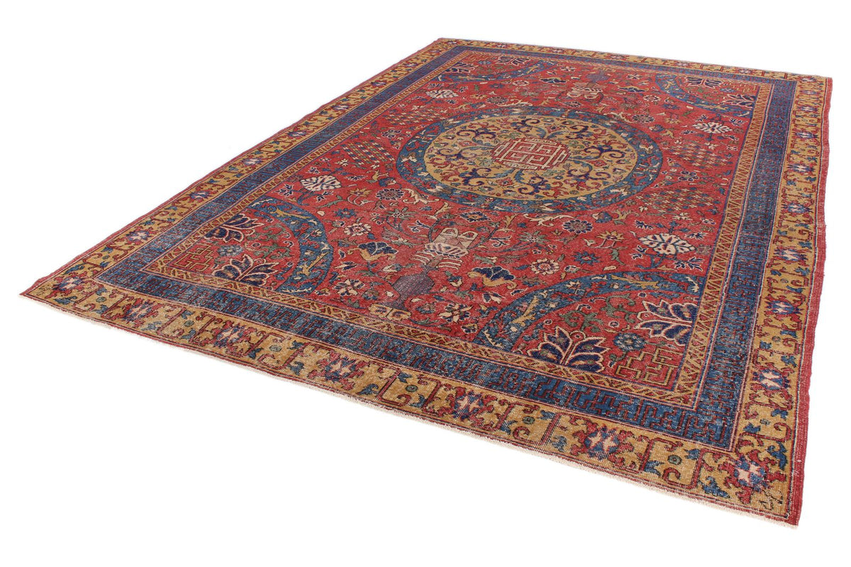 8x12 Red and Ivory Turkish Tribal Rug