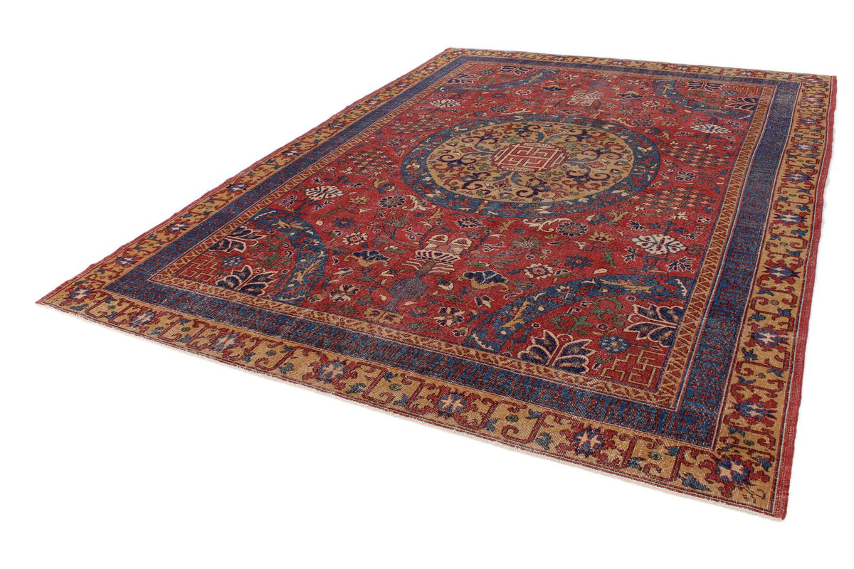 8x12 Red and Ivory Turkish Tribal Rug