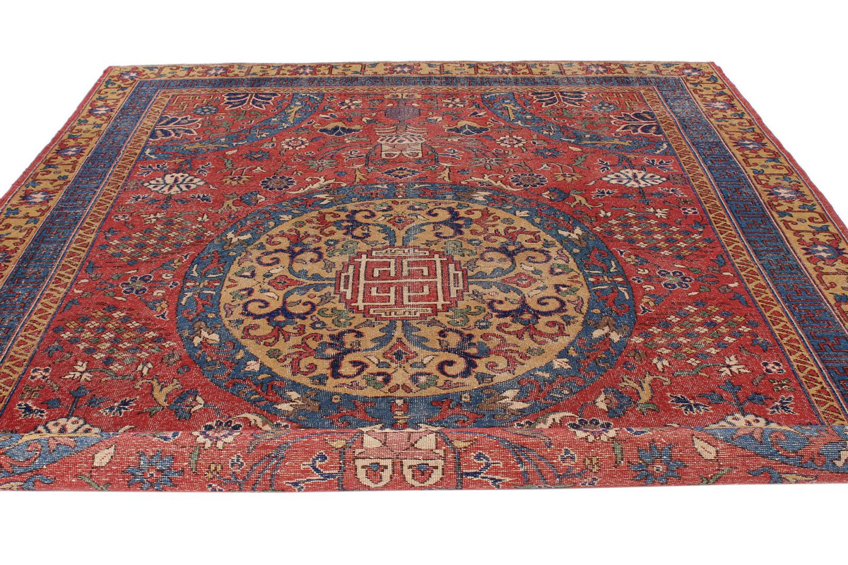 8x12 Red and Ivory Turkish Tribal Rug