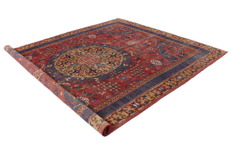 8x12 Red and Ivory Turkish Tribal Rug