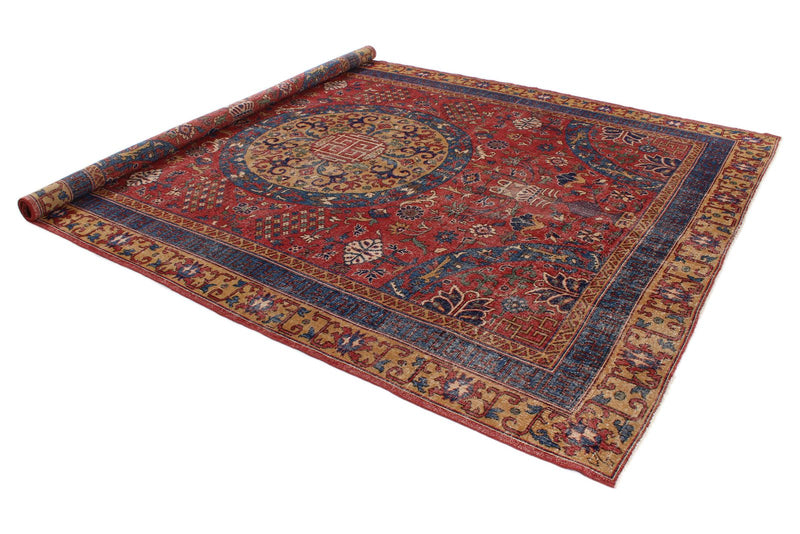 8x12 Red and Ivory Turkish Tribal Rug