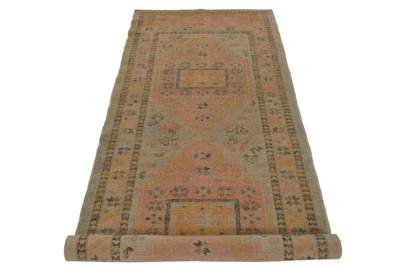 3x8 Pink and Ivory Turkish Oushak Runner