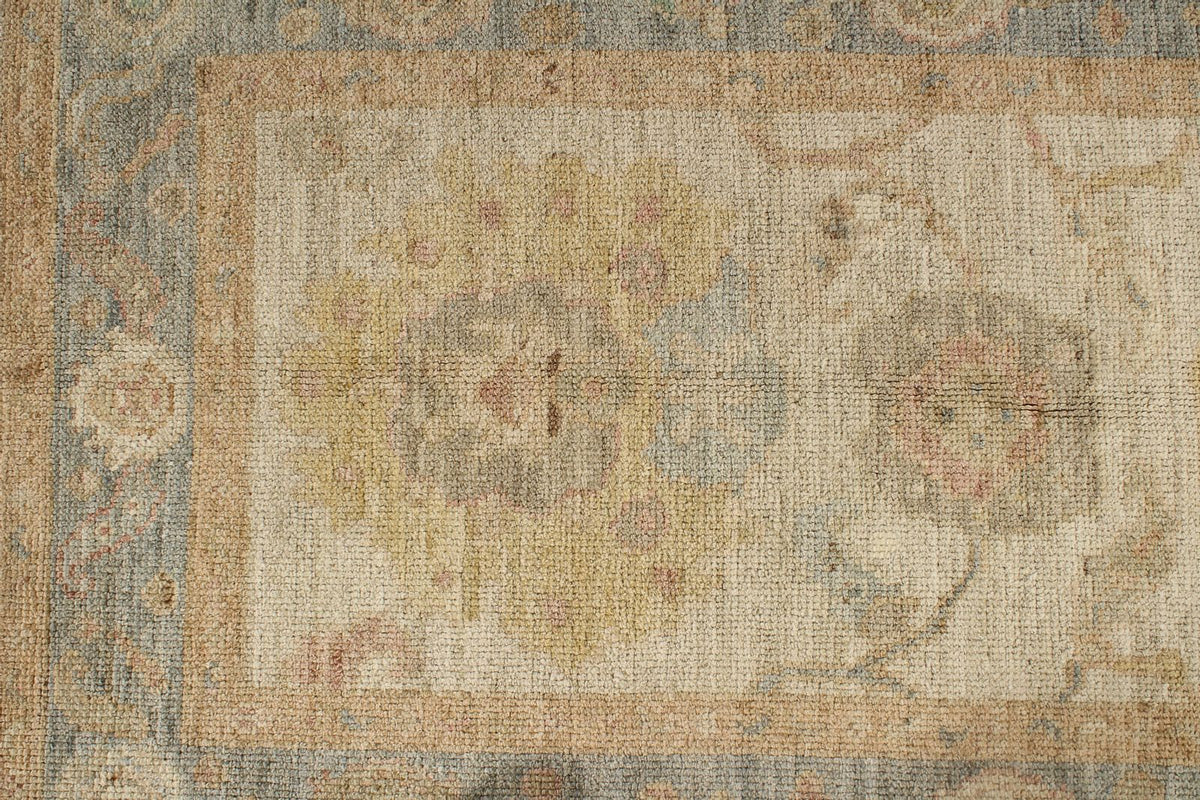 3x5 Ivory and Light Blue Turkish Oushak Rug