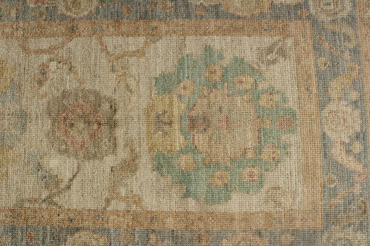 3x5 Ivory and Light Blue Turkish Oushak Rug