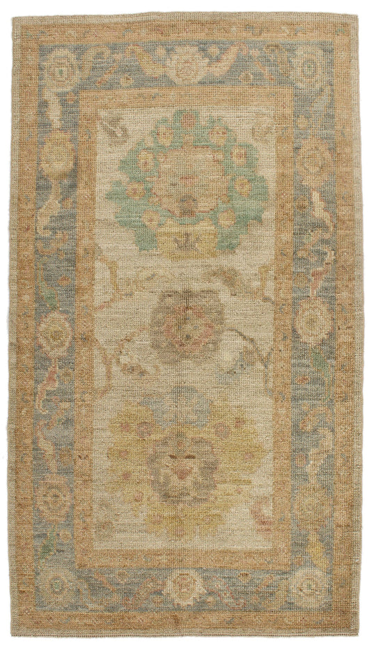 3x5 Ivory and Light Blue Turkish Oushak Rug
