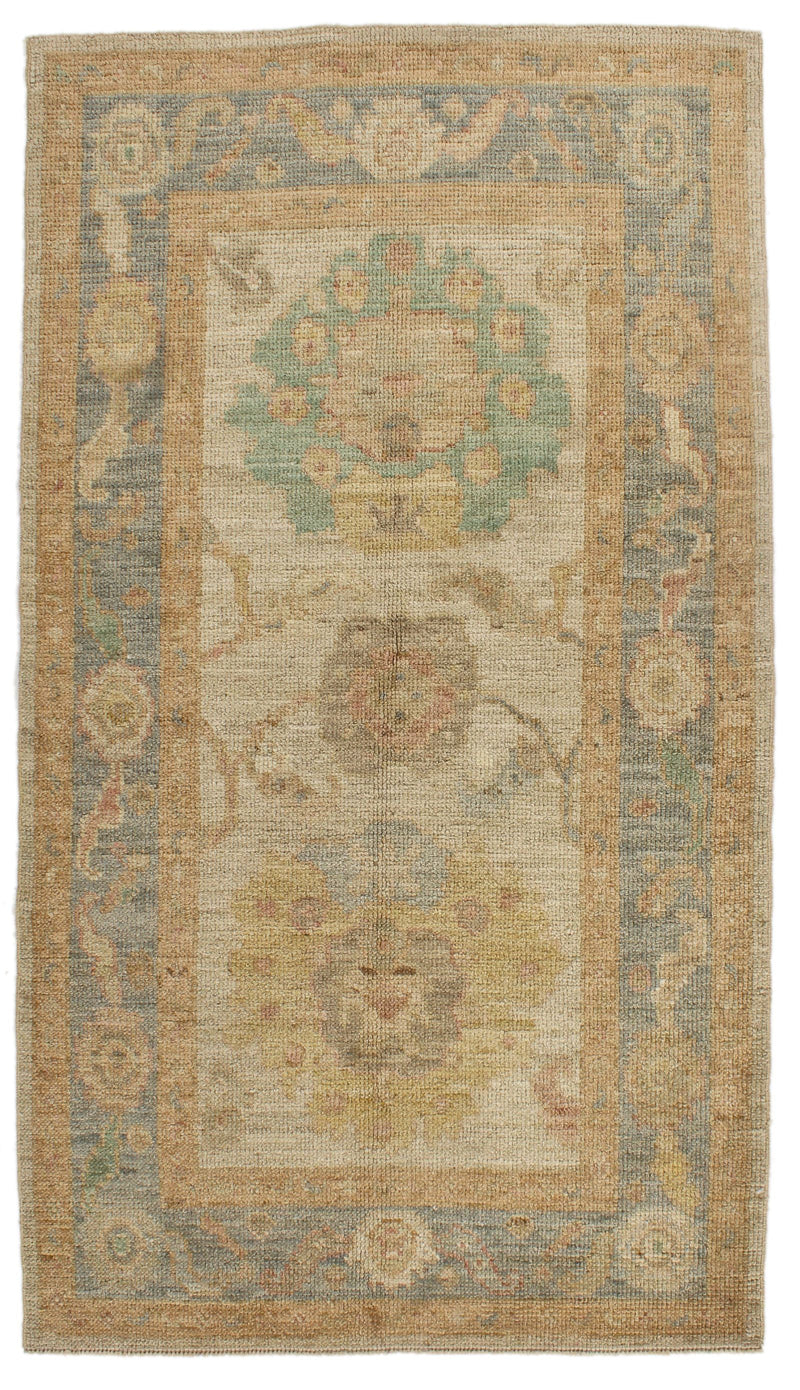 3x5 Ivory and Light Blue Turkish Oushak Rug