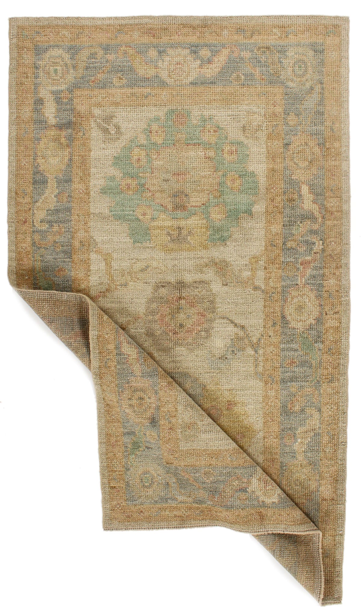 3x5 Ivory and Light Blue Turkish Oushak Rug