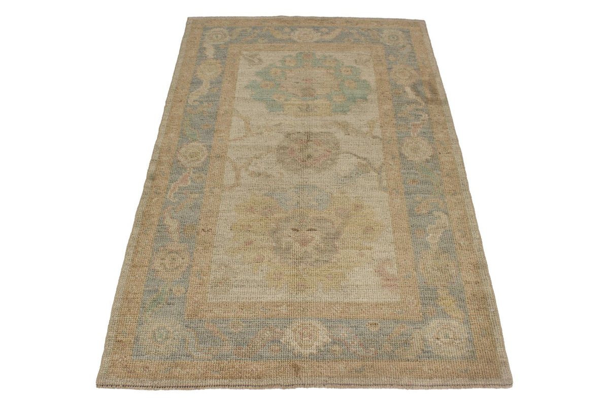 3x5 Ivory and Light Blue Turkish Oushak Rug