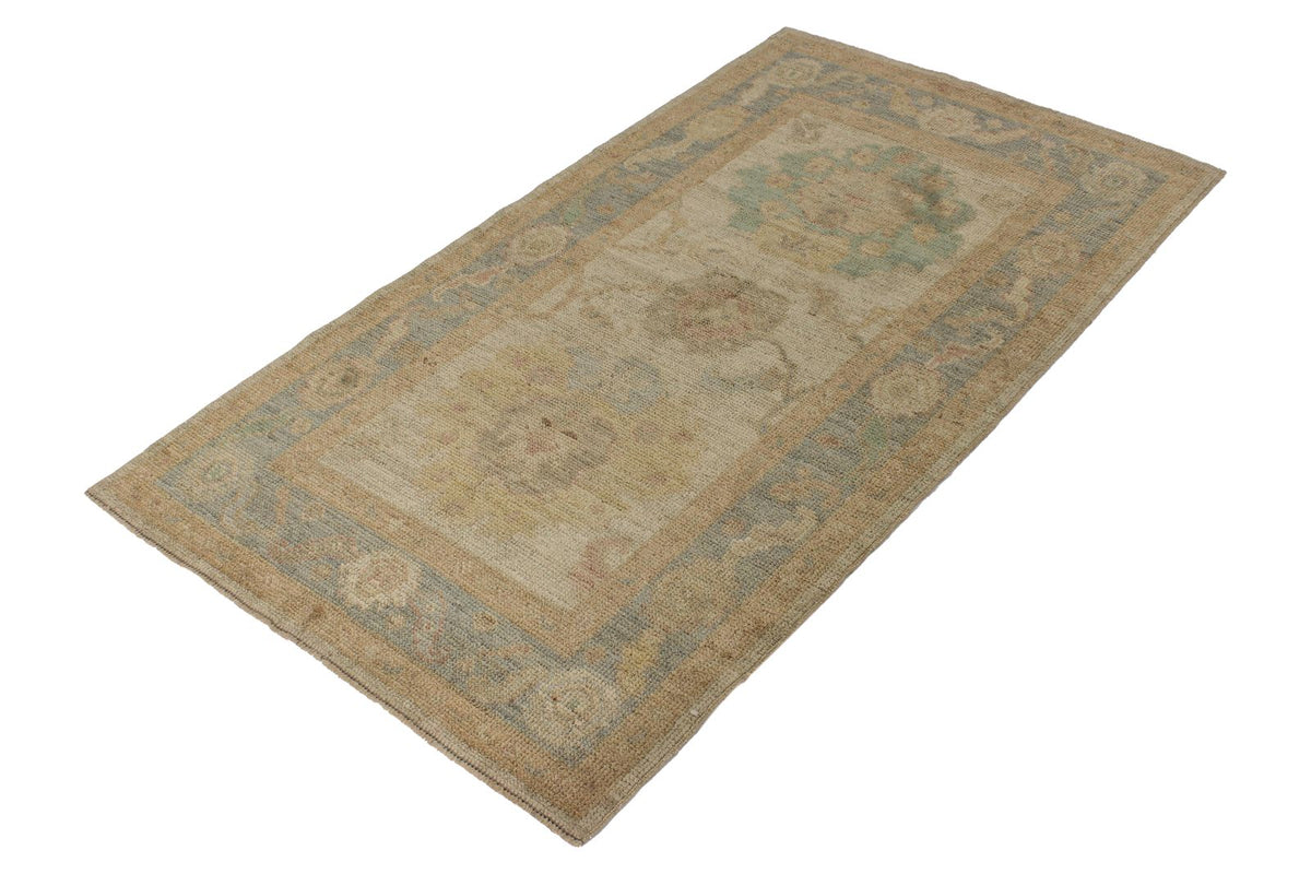 3x5 Ivory and Light Blue Turkish Oushak Rug