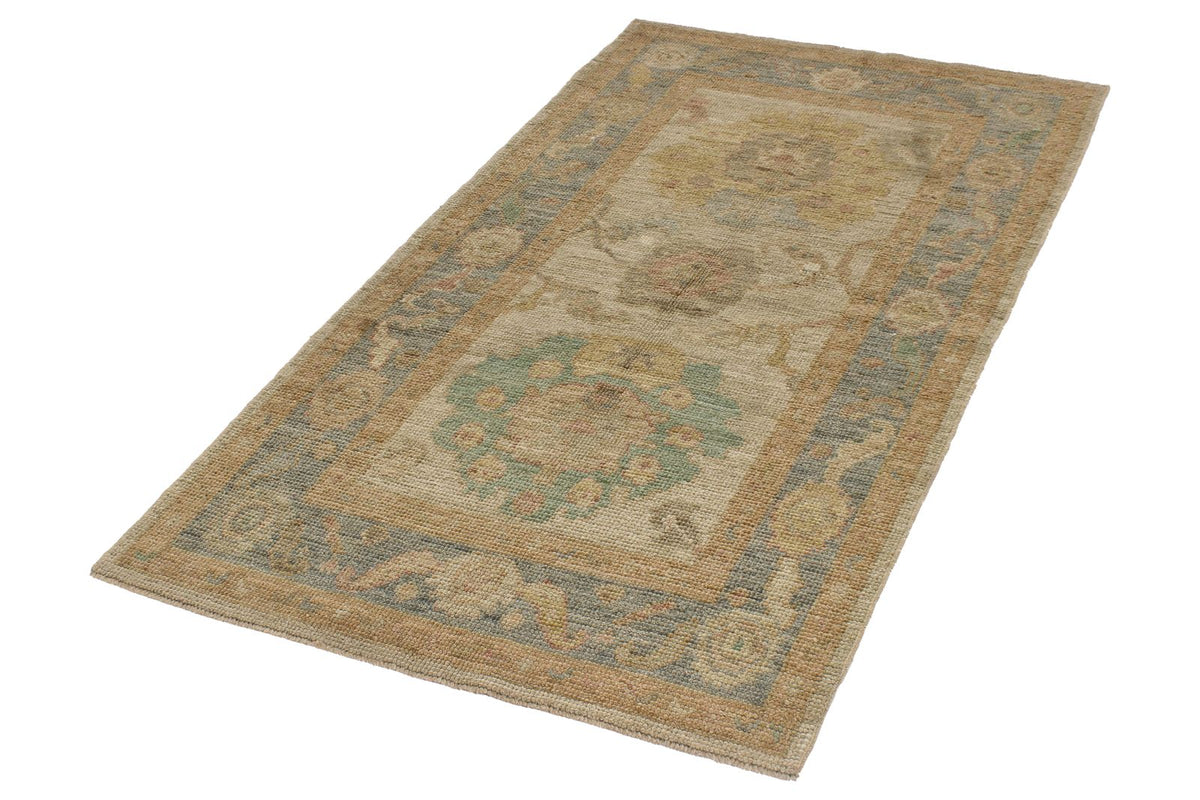 3x5 Ivory and Light Blue Turkish Oushak Rug