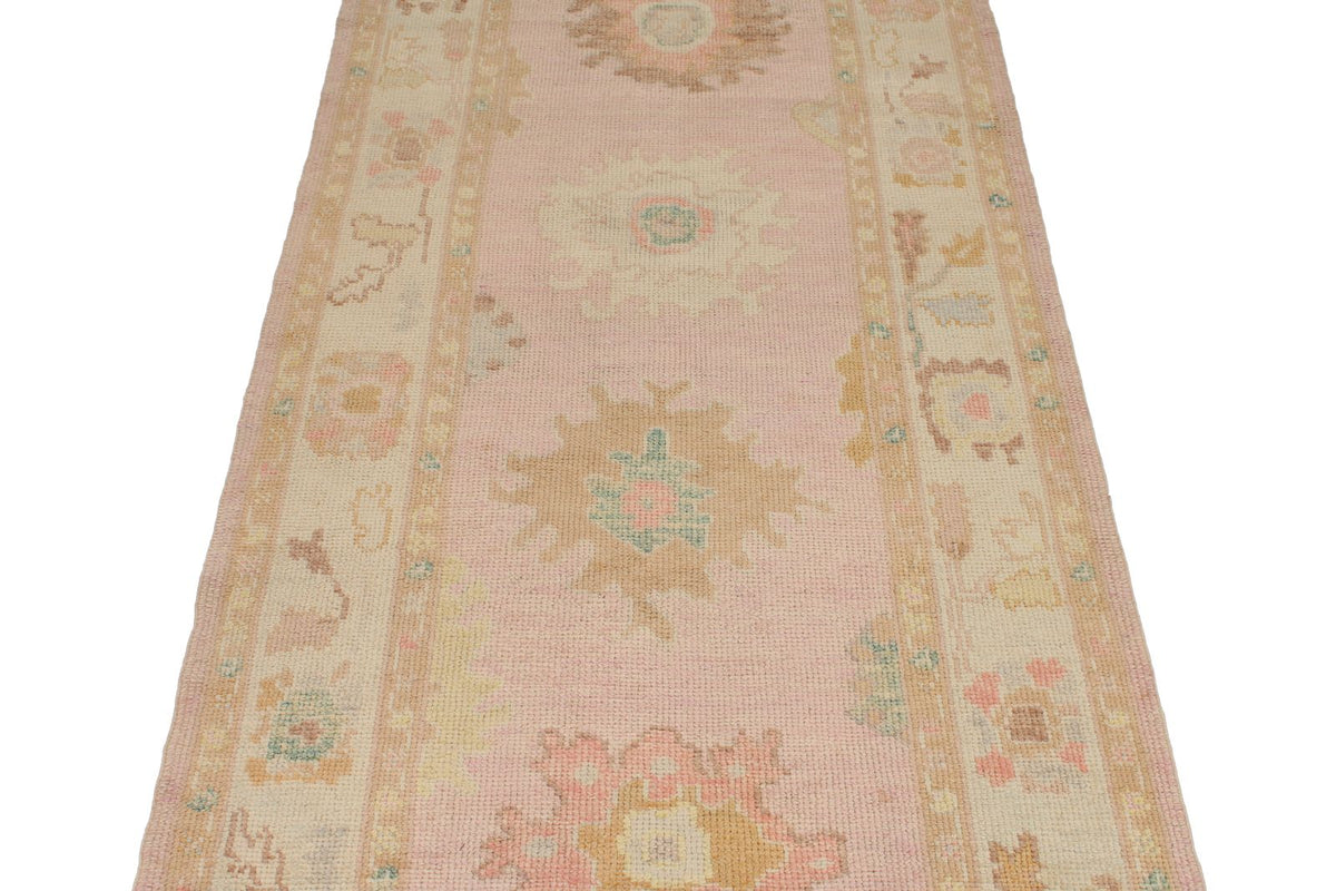 3x7 Pink and Ivory Turkish Oushak Runner