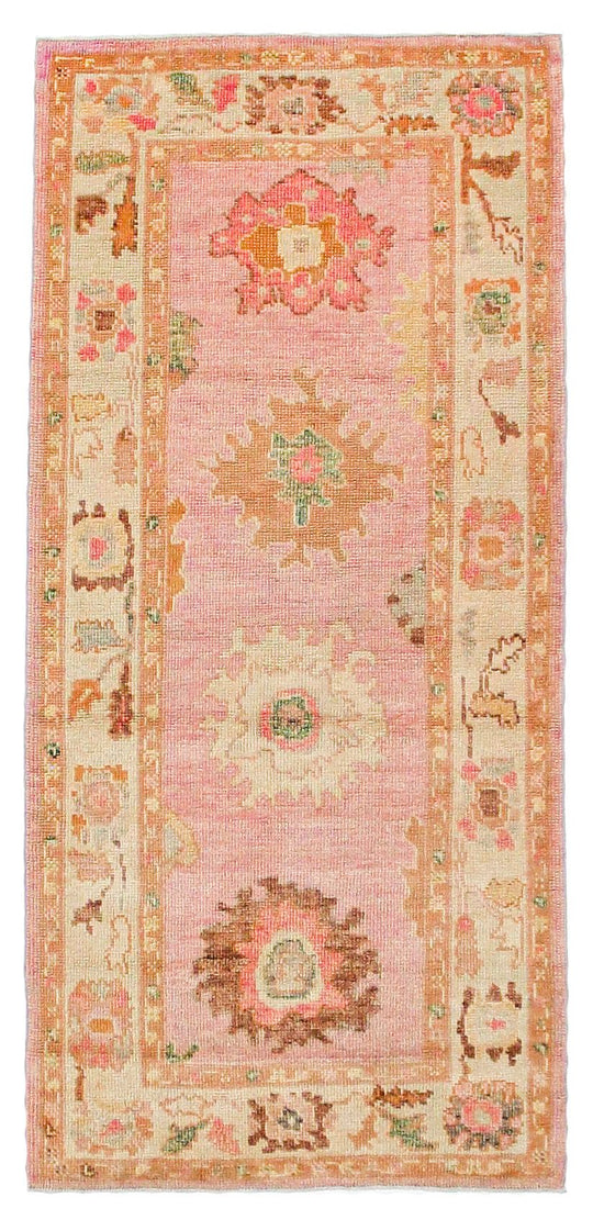 3x7 Pink and Ivory Turkish Oushak Runner