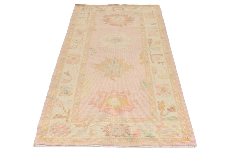3x7 Pink and Ivory Turkish Oushak Runner