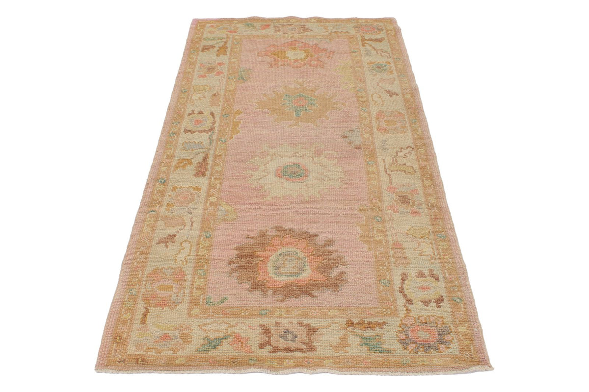 3x7 Pink and Ivory Turkish Oushak Runner