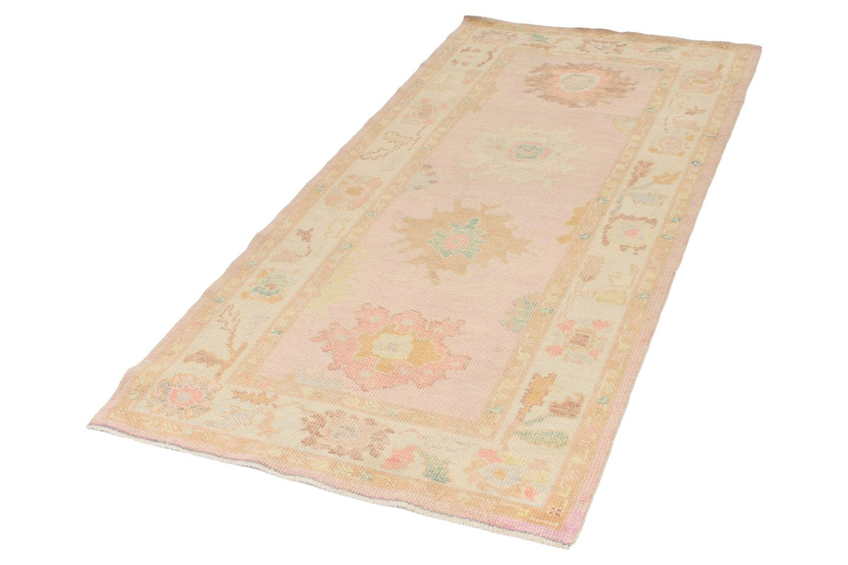 3x7 Pink and Ivory Turkish Oushak Runner