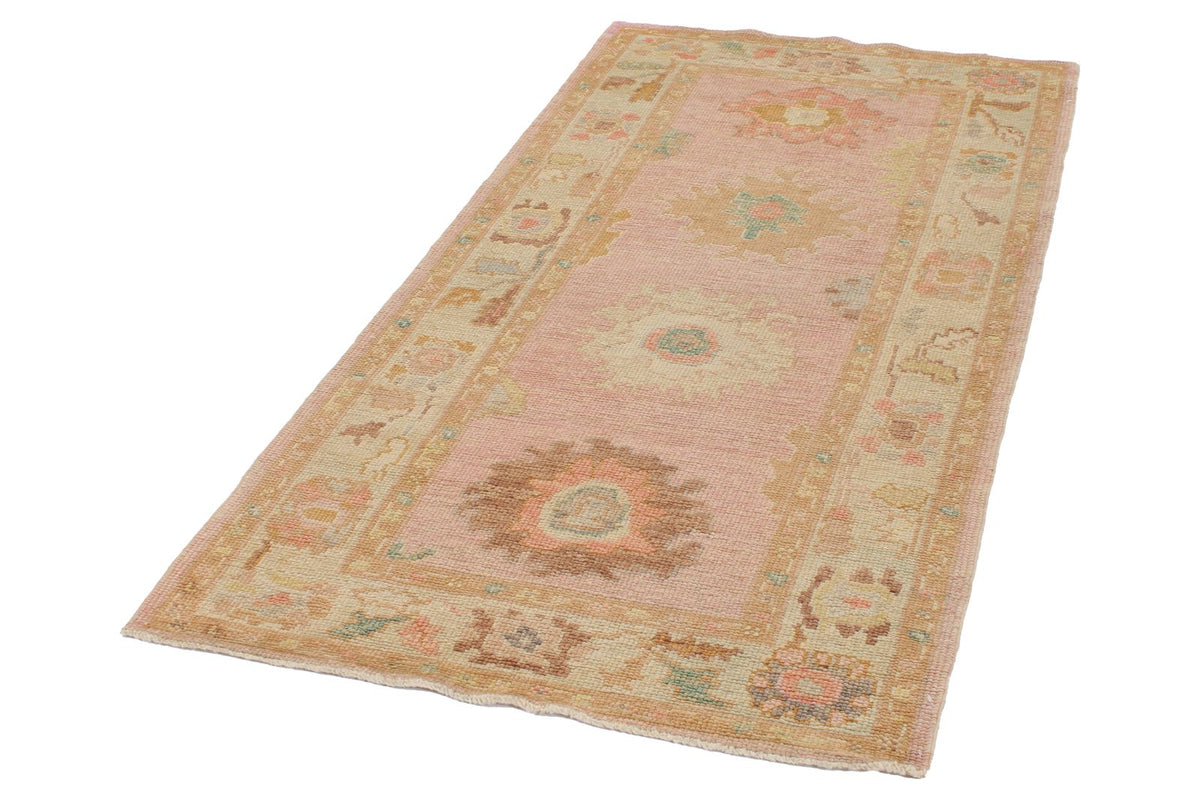 3x7 Pink and Ivory Turkish Oushak Runner