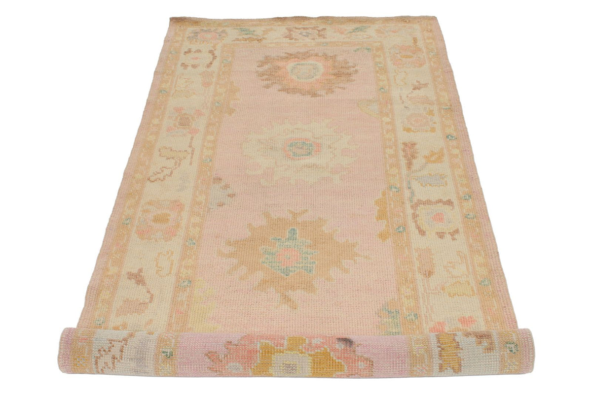 3x7 Pink and Ivory Turkish Oushak Runner