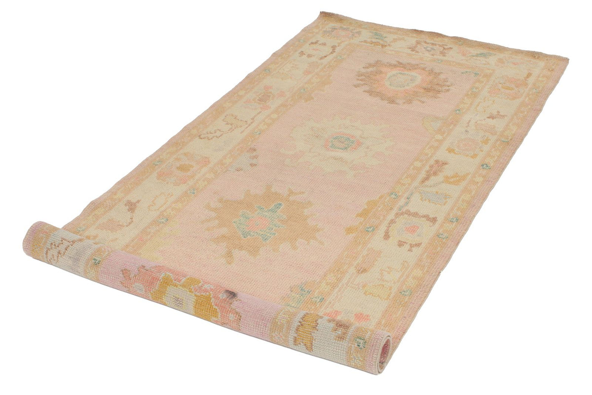 3x7 Pink and Ivory Turkish Oushak Runner