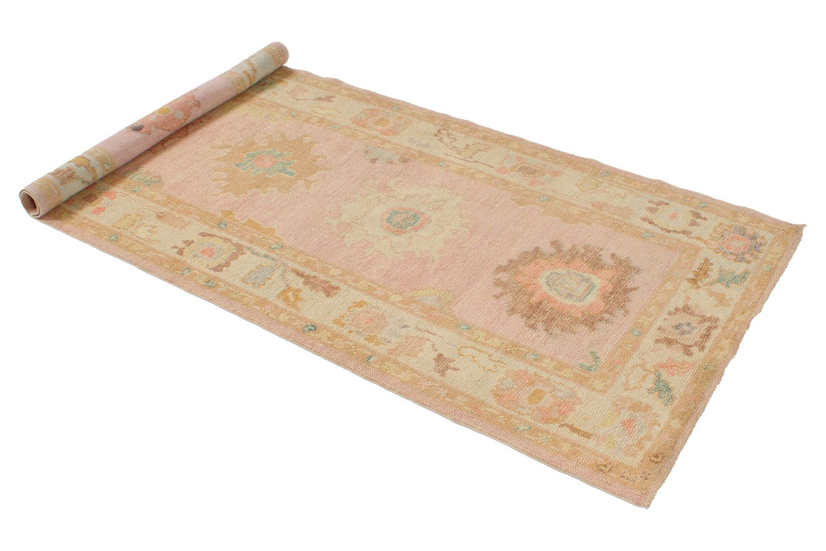 3x7 Pink and Ivory Turkish Oushak Runner