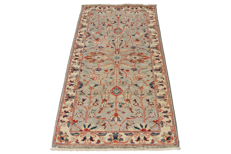 2x5 Gray and Ivory Anatolian Traditional Runner