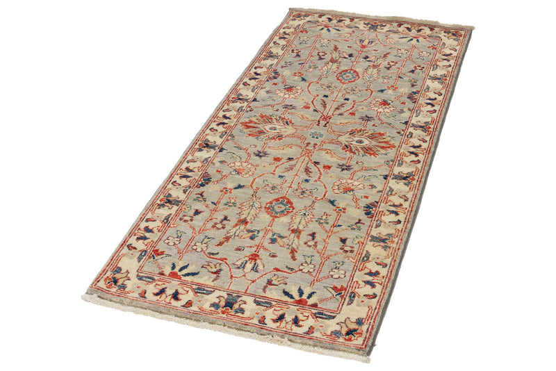 2x5 Gray and Ivory Anatolian Traditional Runner