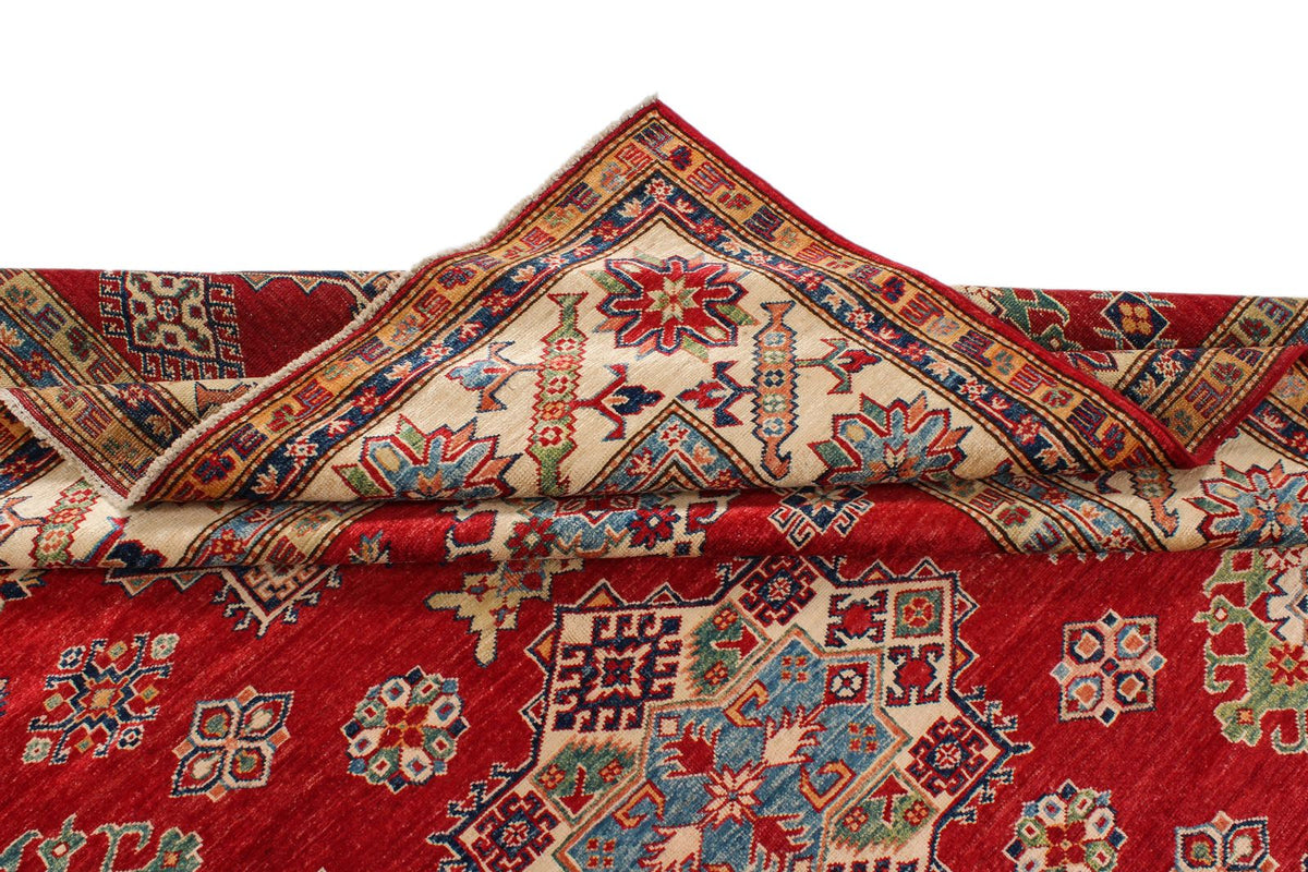 8x9 Red and Ivory Kazak Tribal Rug