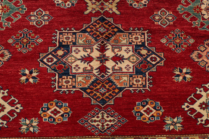 8x9 Red and Ivory Kazak Tribal Rug