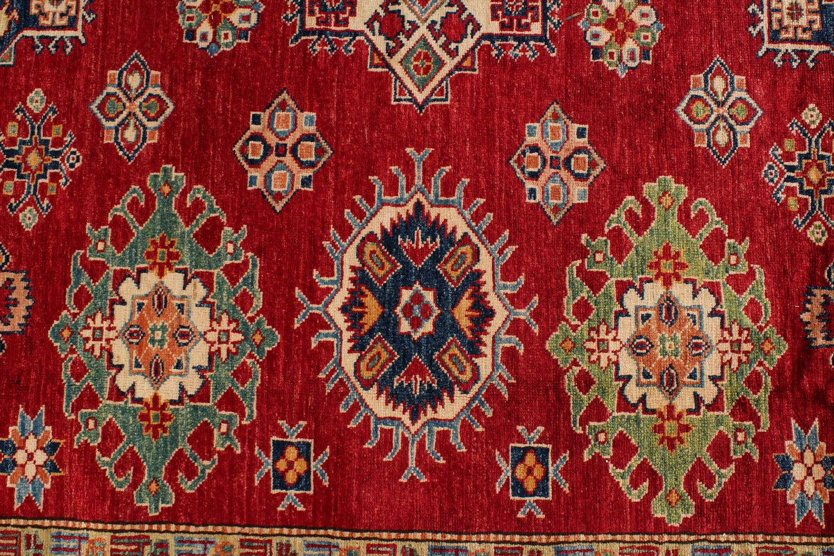 8x9 Red and Ivory Kazak Tribal Rug