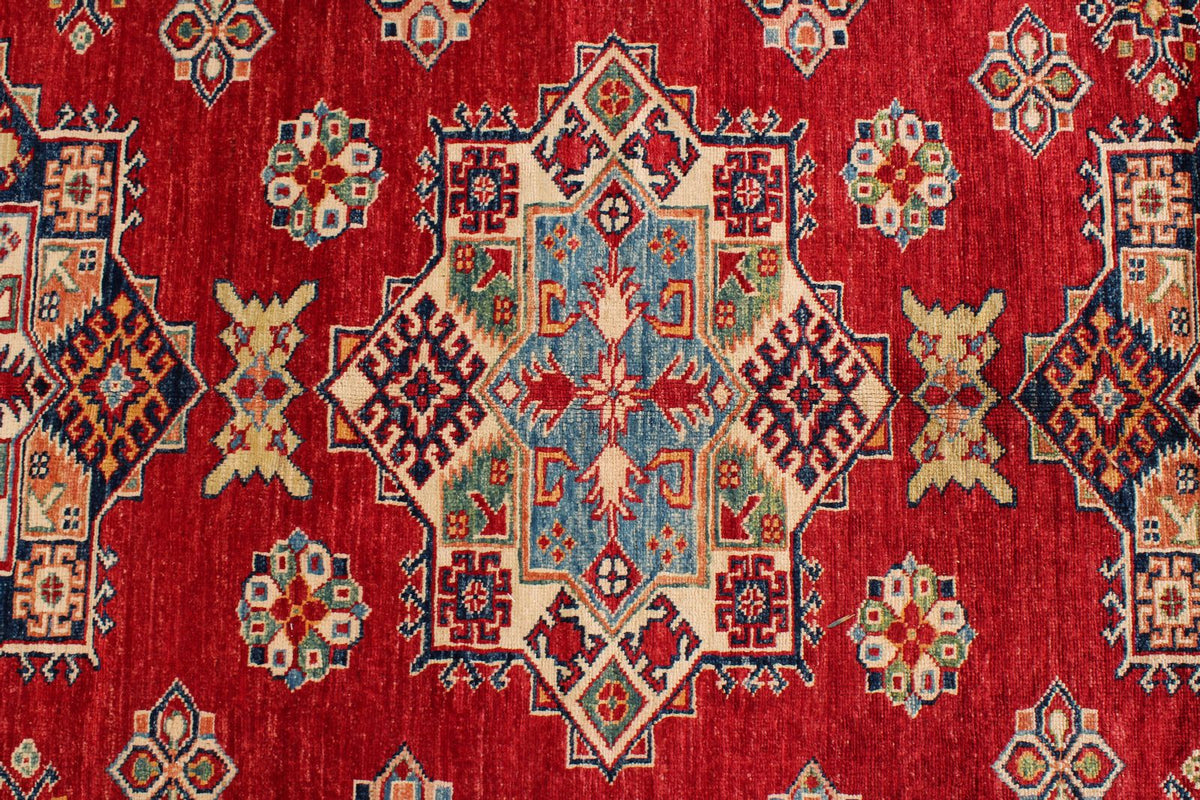 8x9 Red and Ivory Kazak Tribal Rug