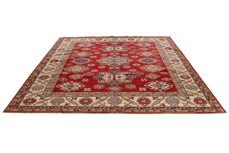 8x9 Red and Ivory Kazak Tribal Rug