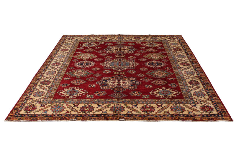 8x9 Red and Ivory Kazak Tribal Rug