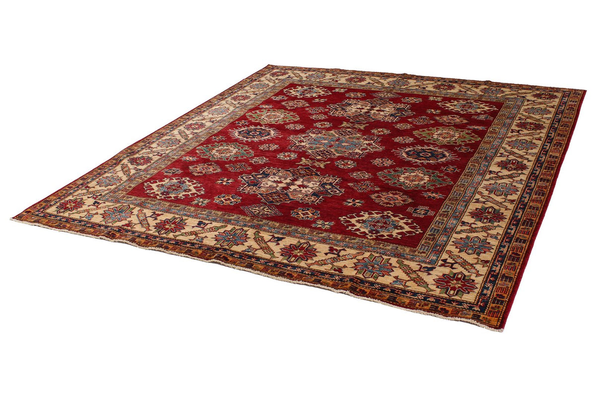 8x9 Red and Ivory Kazak Tribal Rug