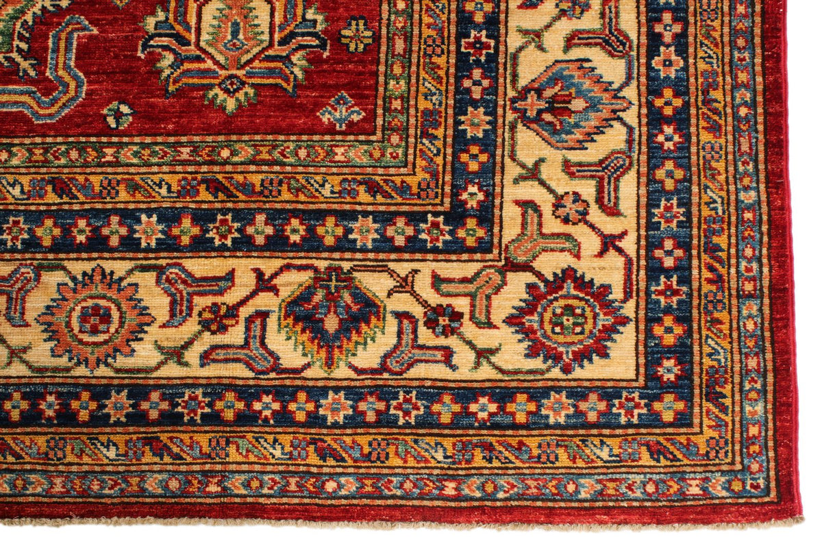 8x9 Red and Ivory Kazak Tribal Rug
