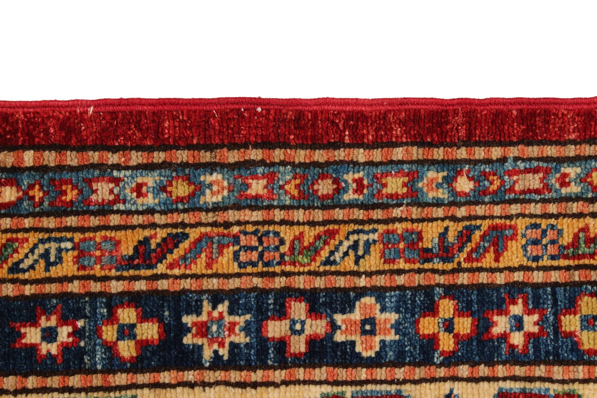 8x9 Red and Ivory Kazak Tribal Rug