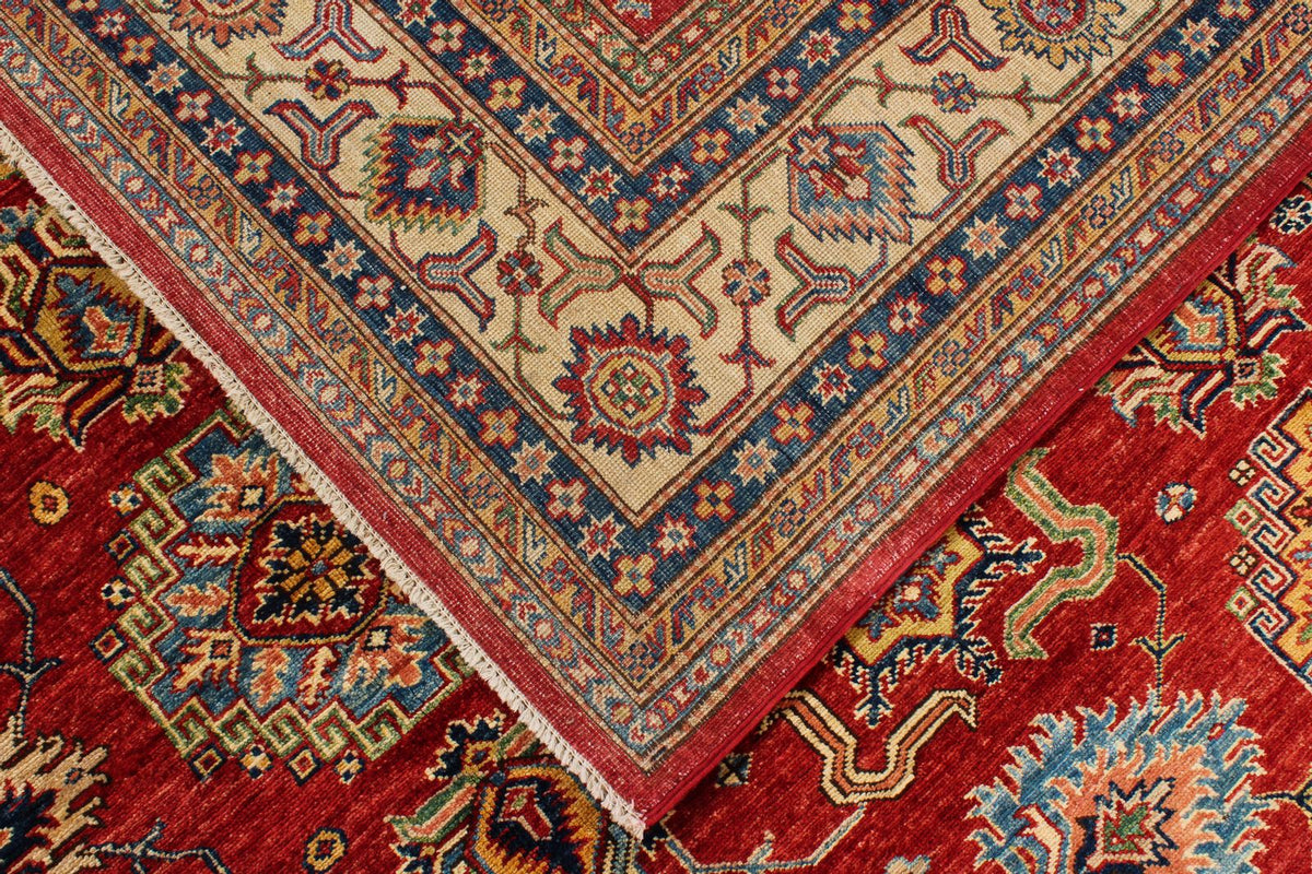 8x9 Red and Ivory Kazak Tribal Rug