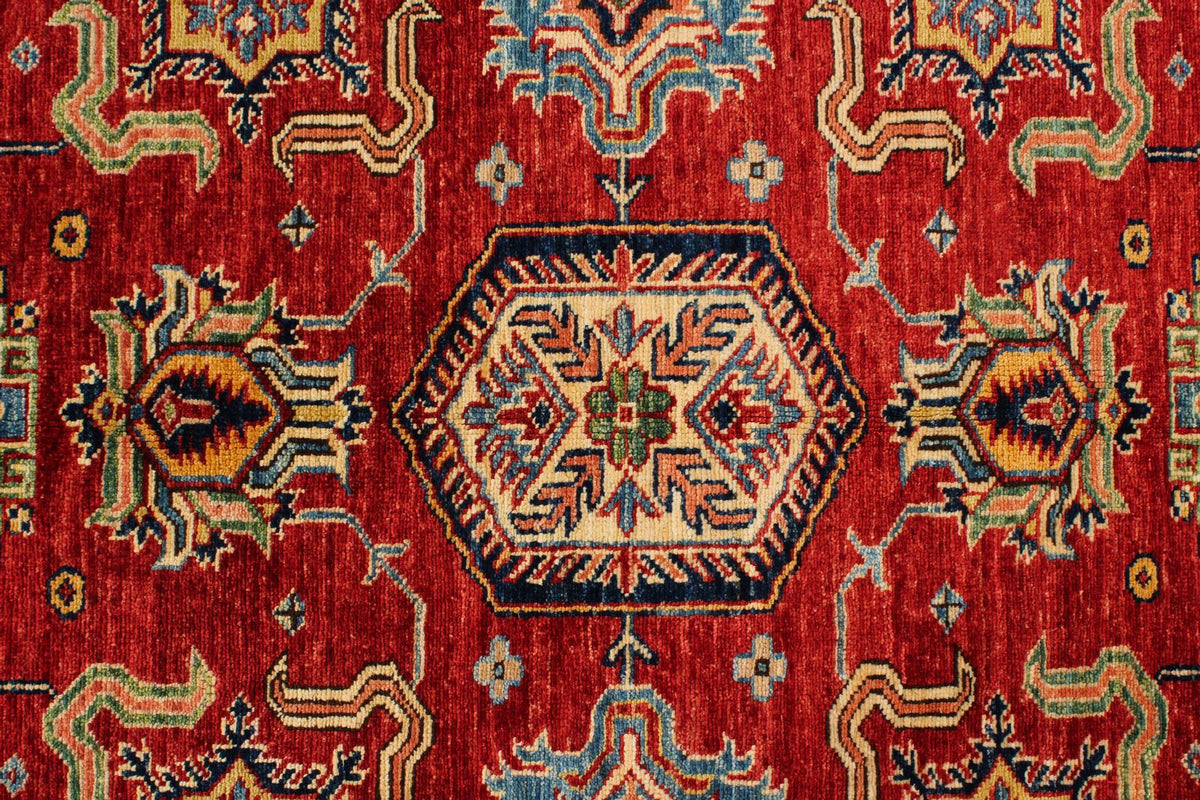 8x9 Red and Ivory Kazak Tribal Rug