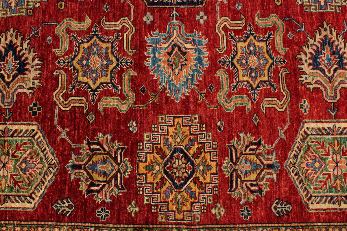 8x9 Red and Ivory Kazak Tribal Rug