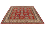 8x9 Red and Ivory Kazak Tribal Rug