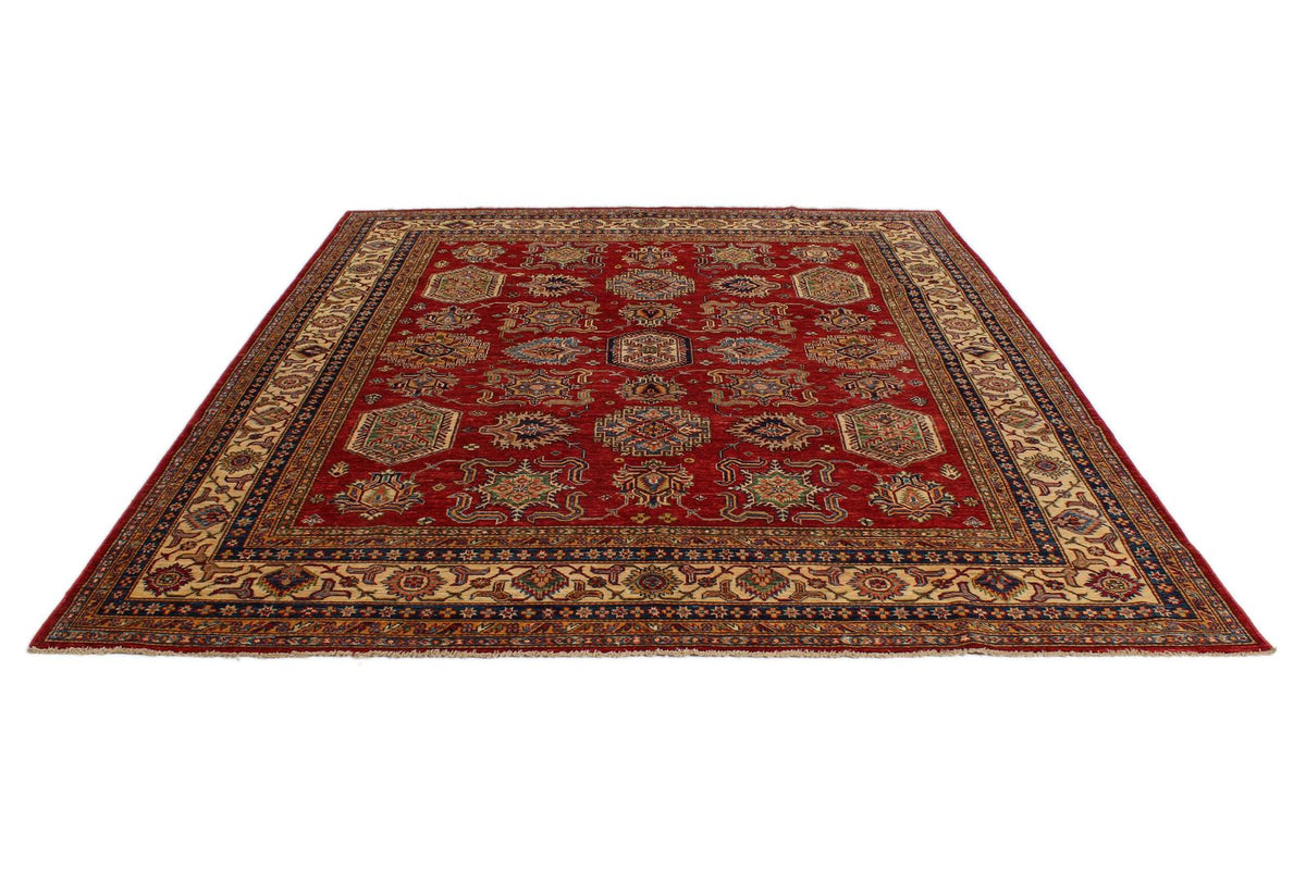 8x9 Red and Ivory Kazak Tribal Rug