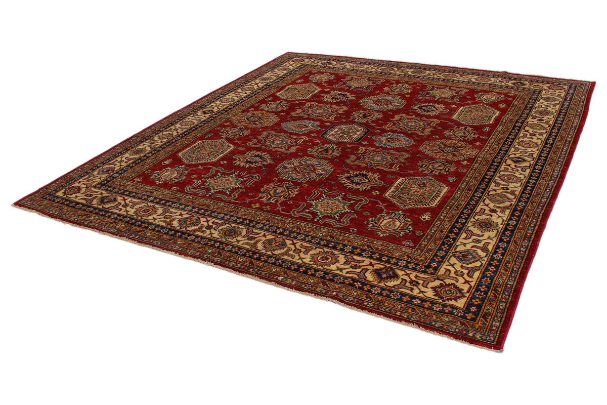 8x9 Red and Ivory Kazak Tribal Rug