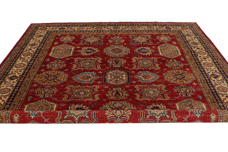 8x9 Red and Ivory Kazak Tribal Rug