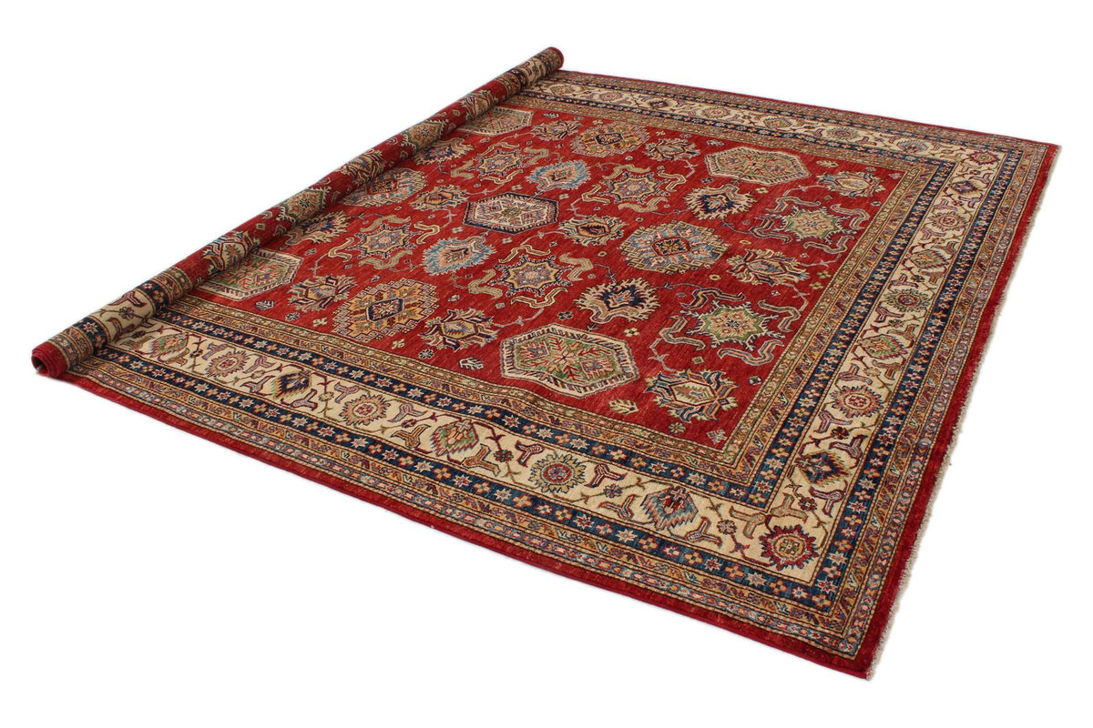 8x9 Red and Ivory Kazak Tribal Rug