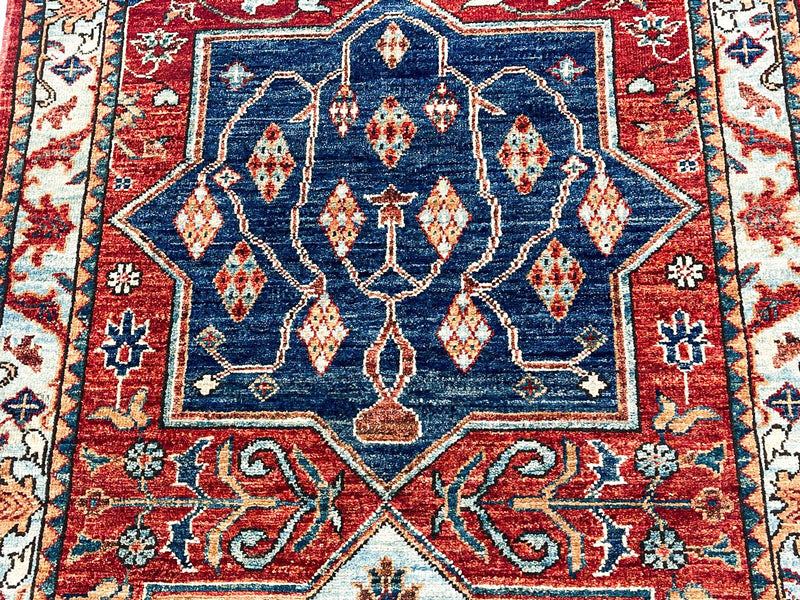 3x5 Red and Blue Anatolian Traditional Rug