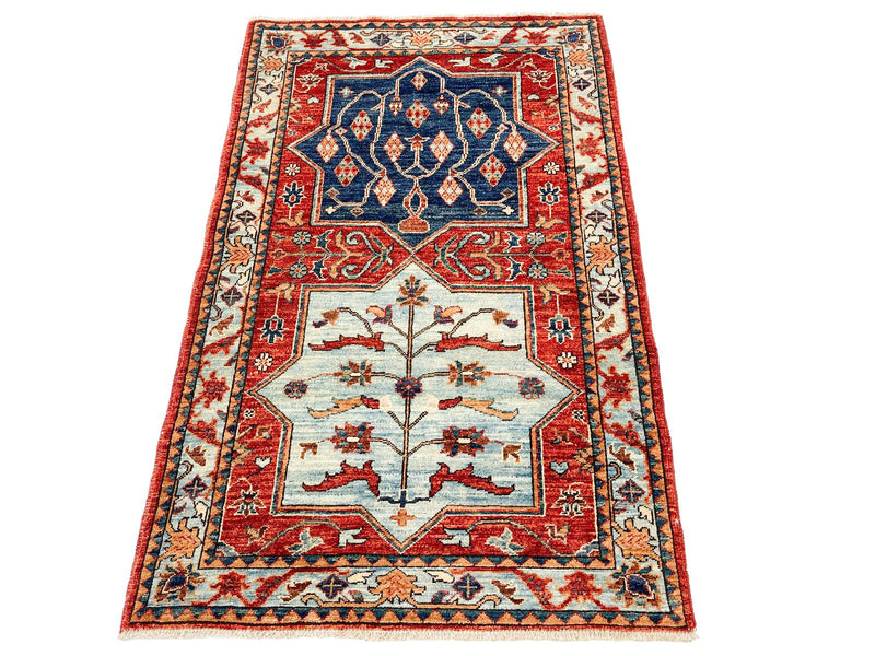 3x5 Red and Blue Anatolian Traditional Rug