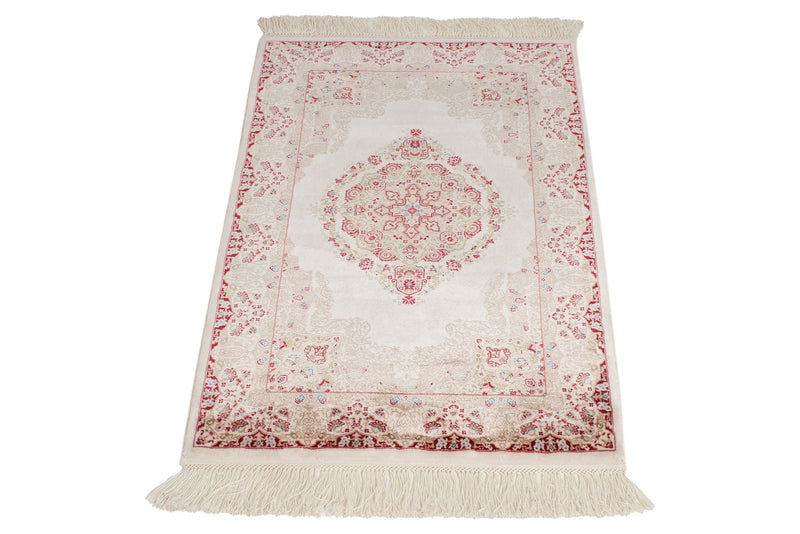 2x3 Ivory and Red Turkish Antep Rug