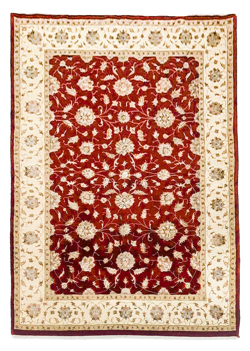 6x8 Red and Ivory Turkish Oushak Rug